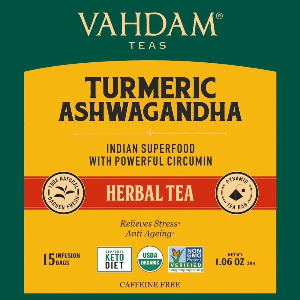 VAHDAM Teas - Turmeric Ashwagandha Herbal Tea 15ct