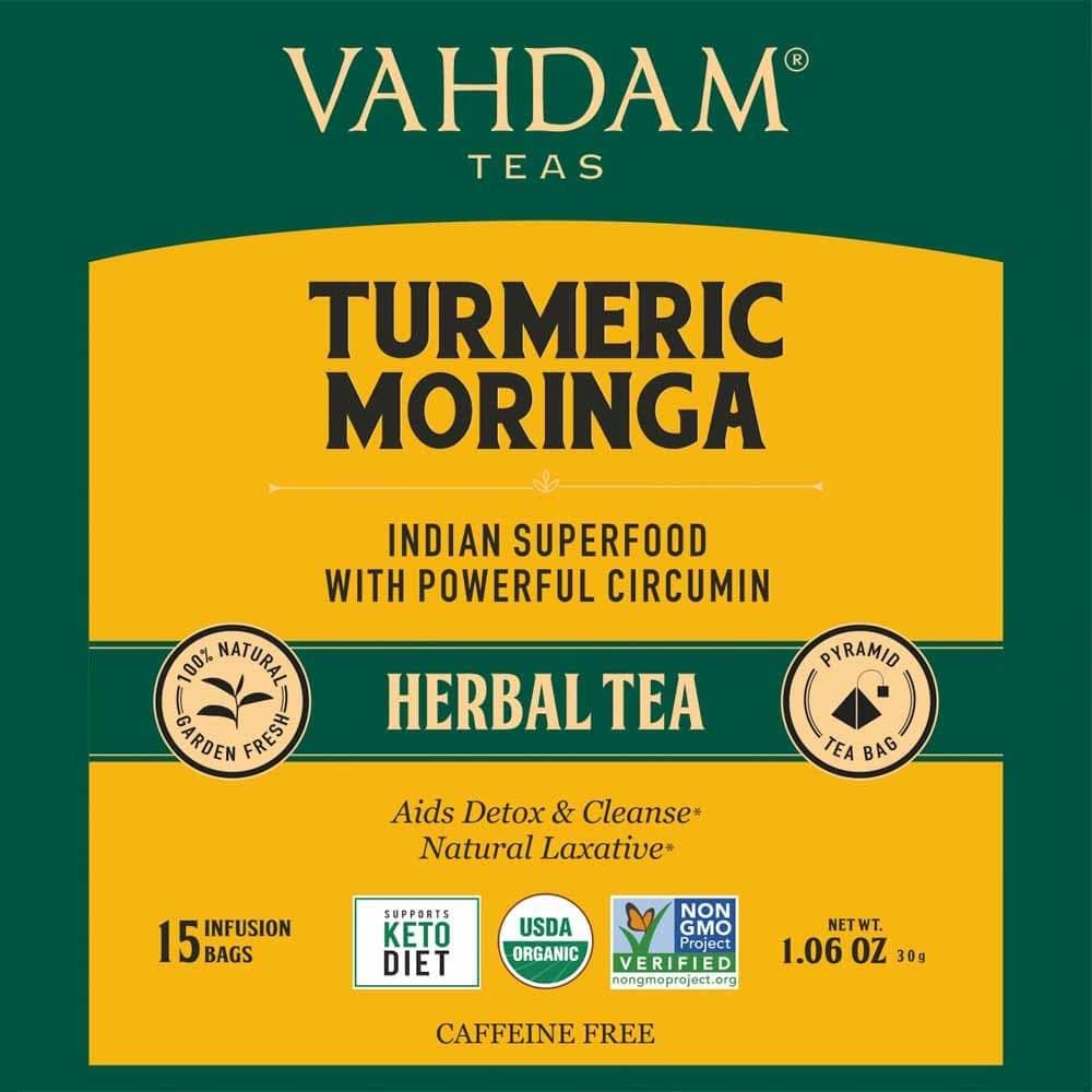 Vahdam Teas Turmeric Moringa Herbal Tea Tisane 15 Tea Bags Nature S Source